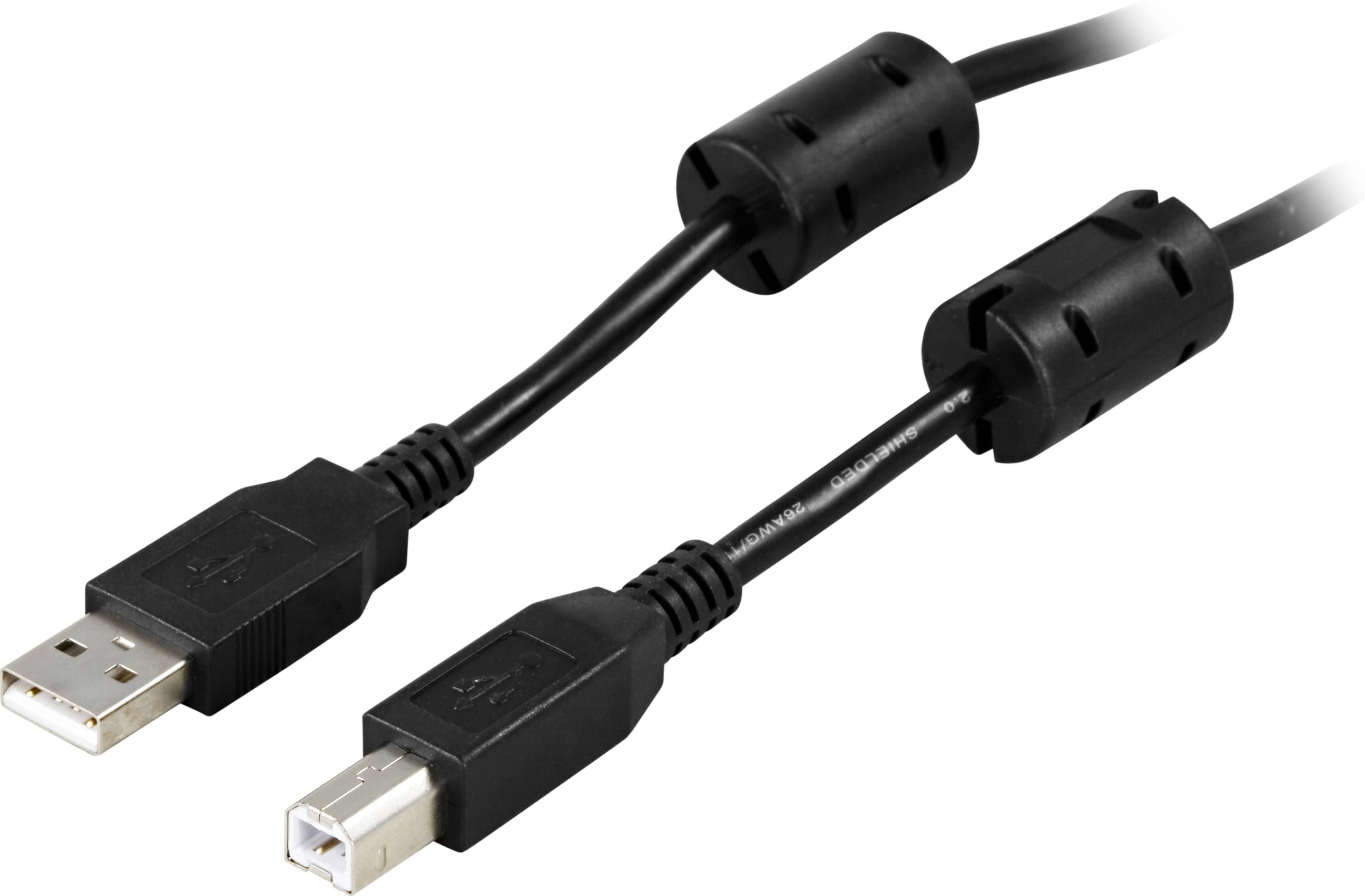 DELTACO USB 2.0 kabel Typ A hane - Typ B hane 5m, ferritkärnor, svart