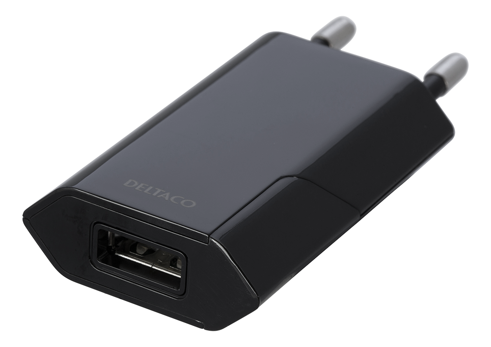 DELTACO USB wall charger, 1x USB-A, 1 A, 5 W, black