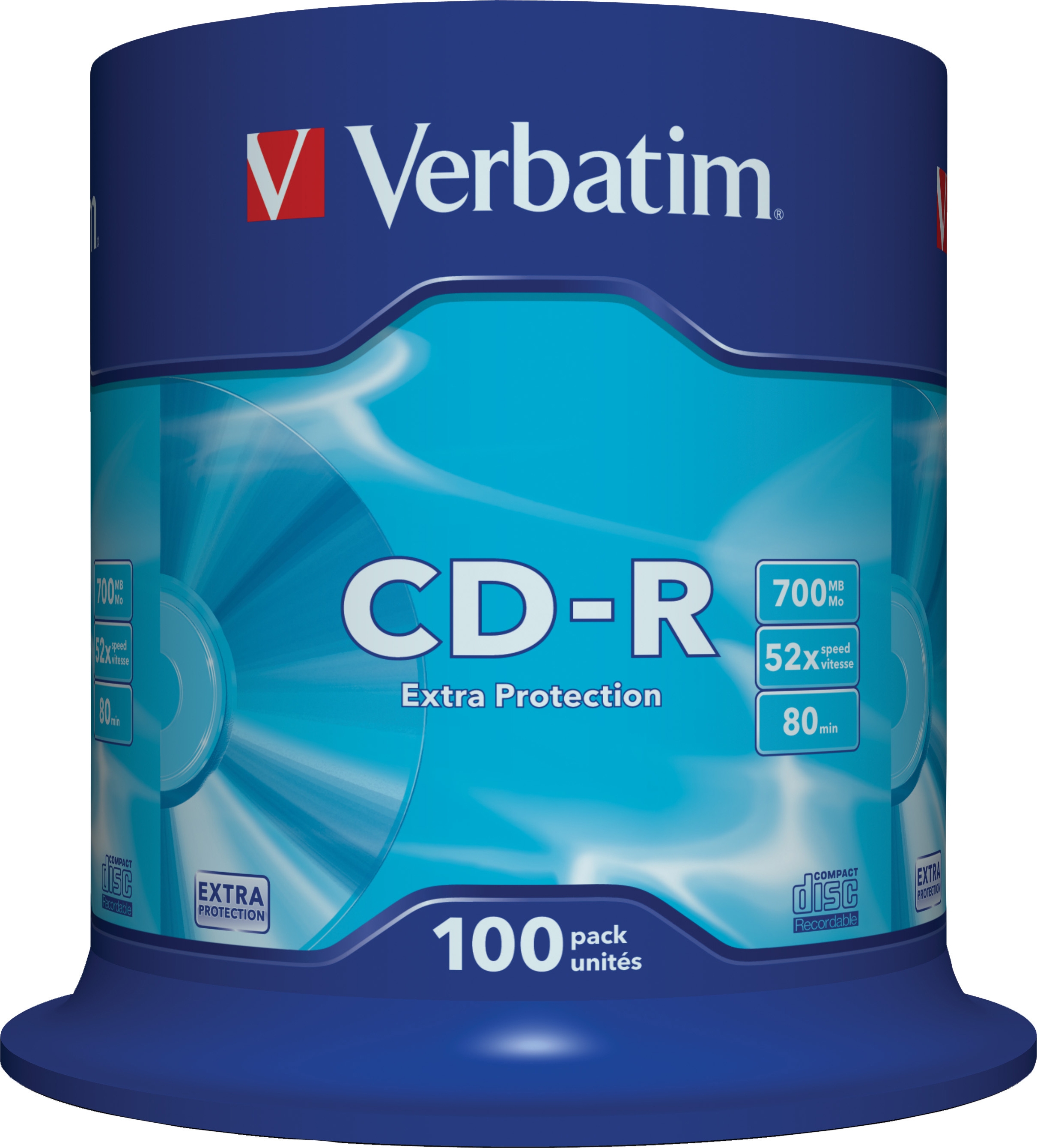 Verbatim CD-R, 52x, 700 MB/80 min, 100-pack spindel, Extra protection