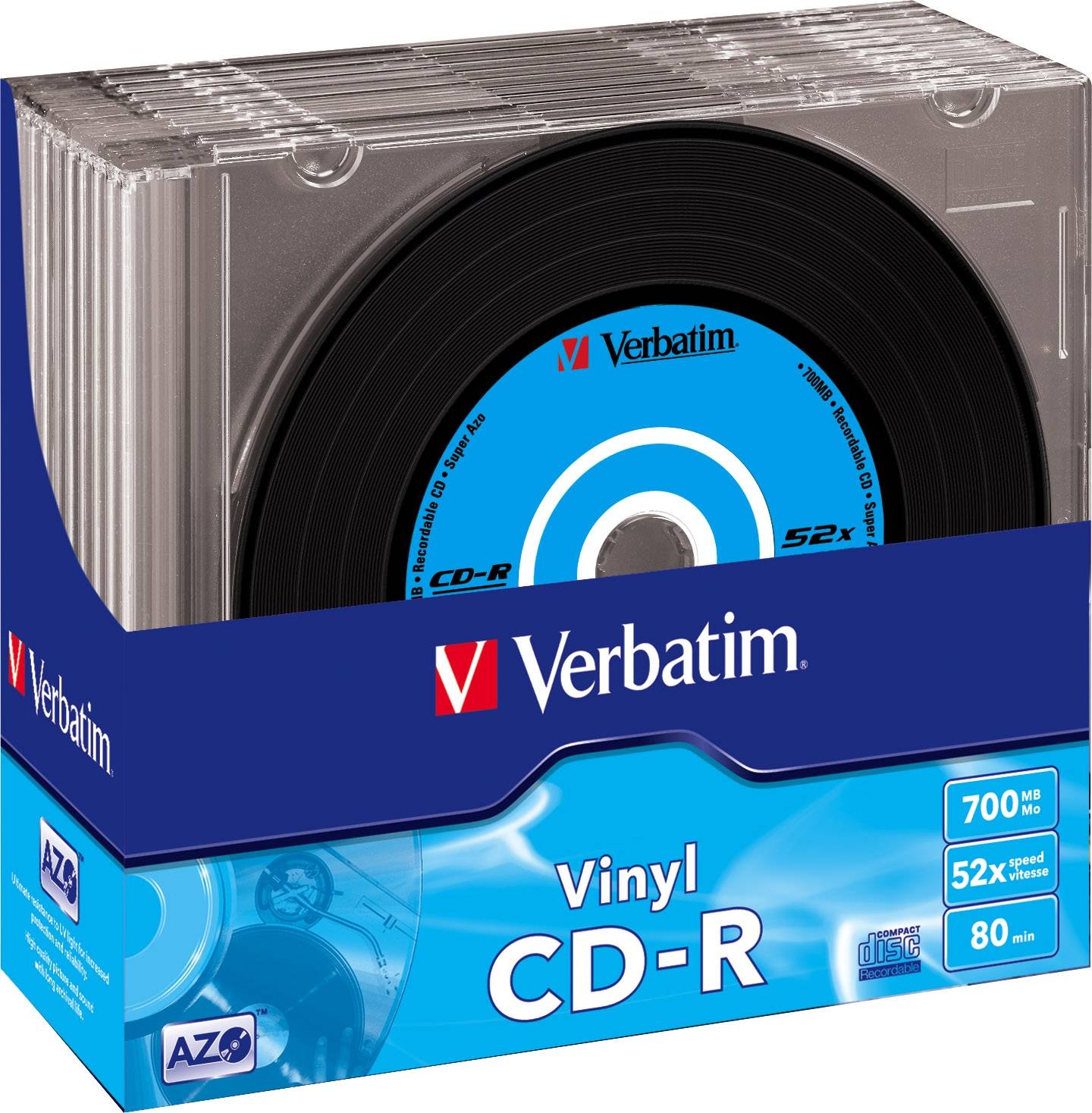 Verbatim CD-R, 52x, 700 MB/80 min, 10-pack slimcase, vinyl