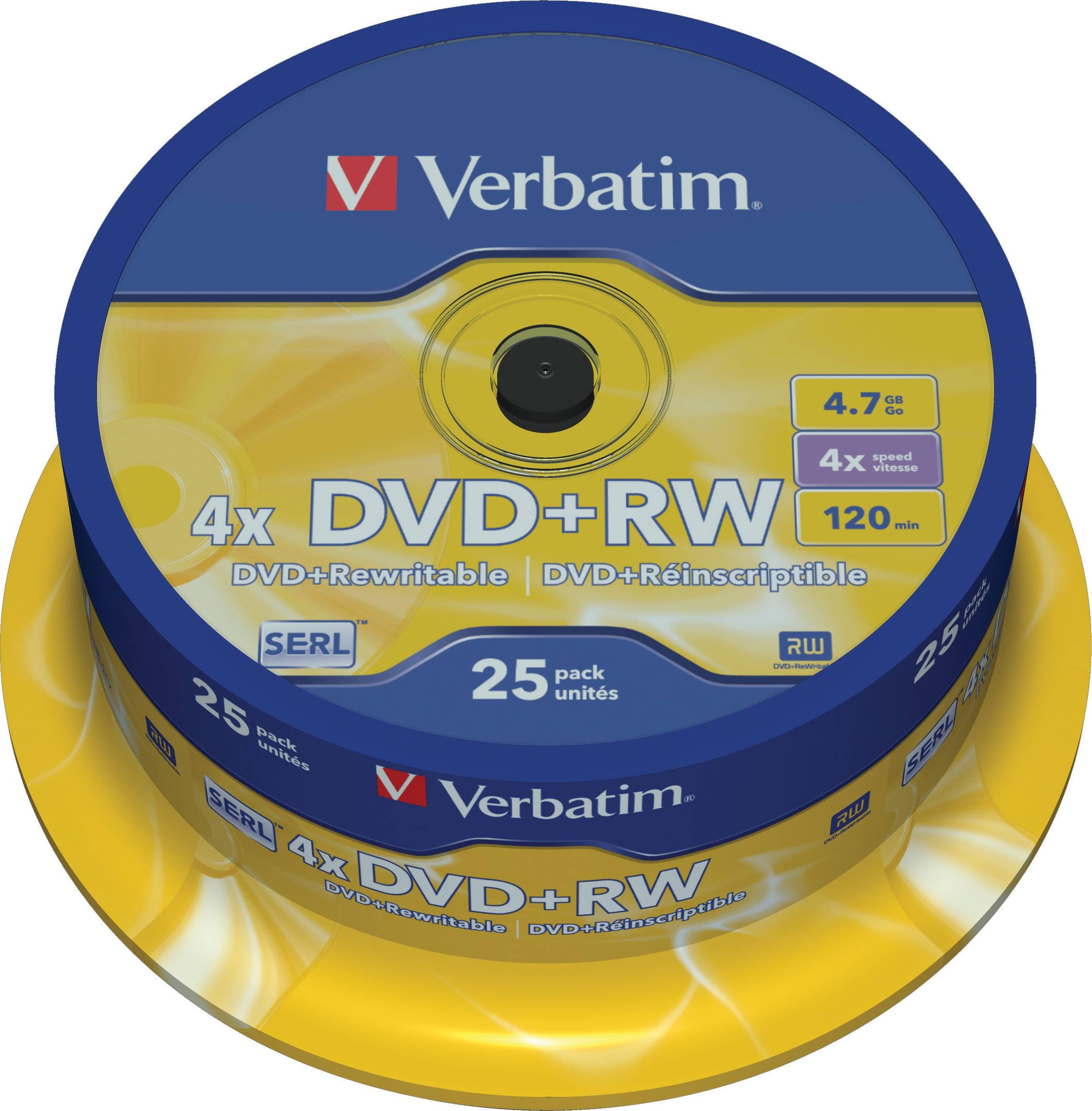 Verbatim DVD+RW, 1-4x, 4,7 GB/120 min, 25-pack spindel, SERL