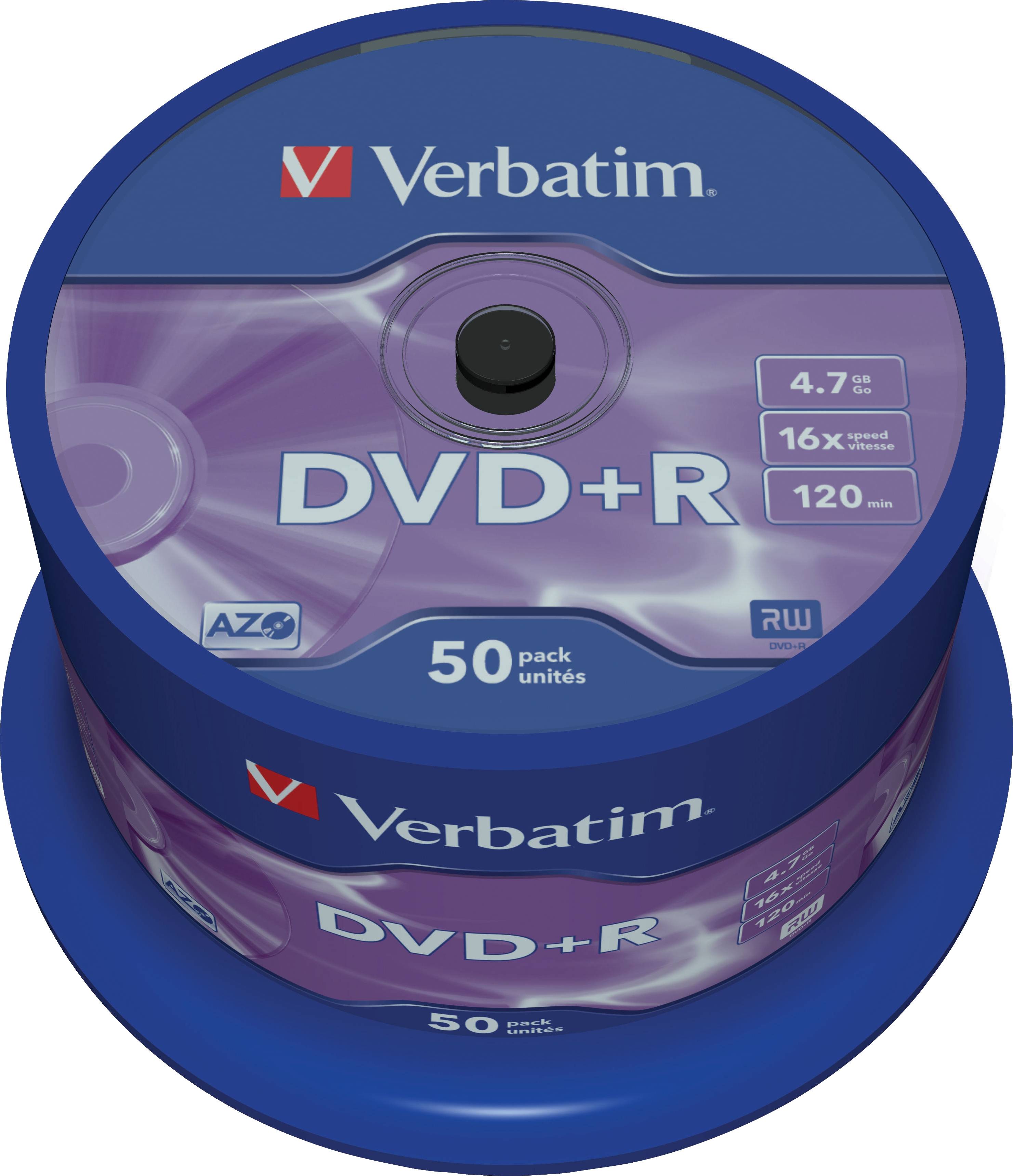 Verbatim DVD+R, 16x, 4,7 GB/120 min, 50-pack spindel, AZO