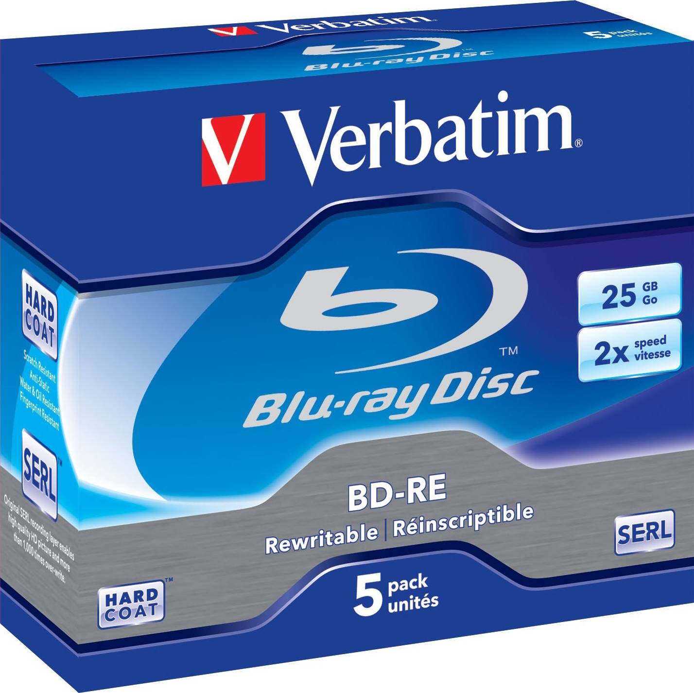 Verbatim BD-RE, 2x, 25 GB/200 min, 5-pack jewel case Hard Coat SERL