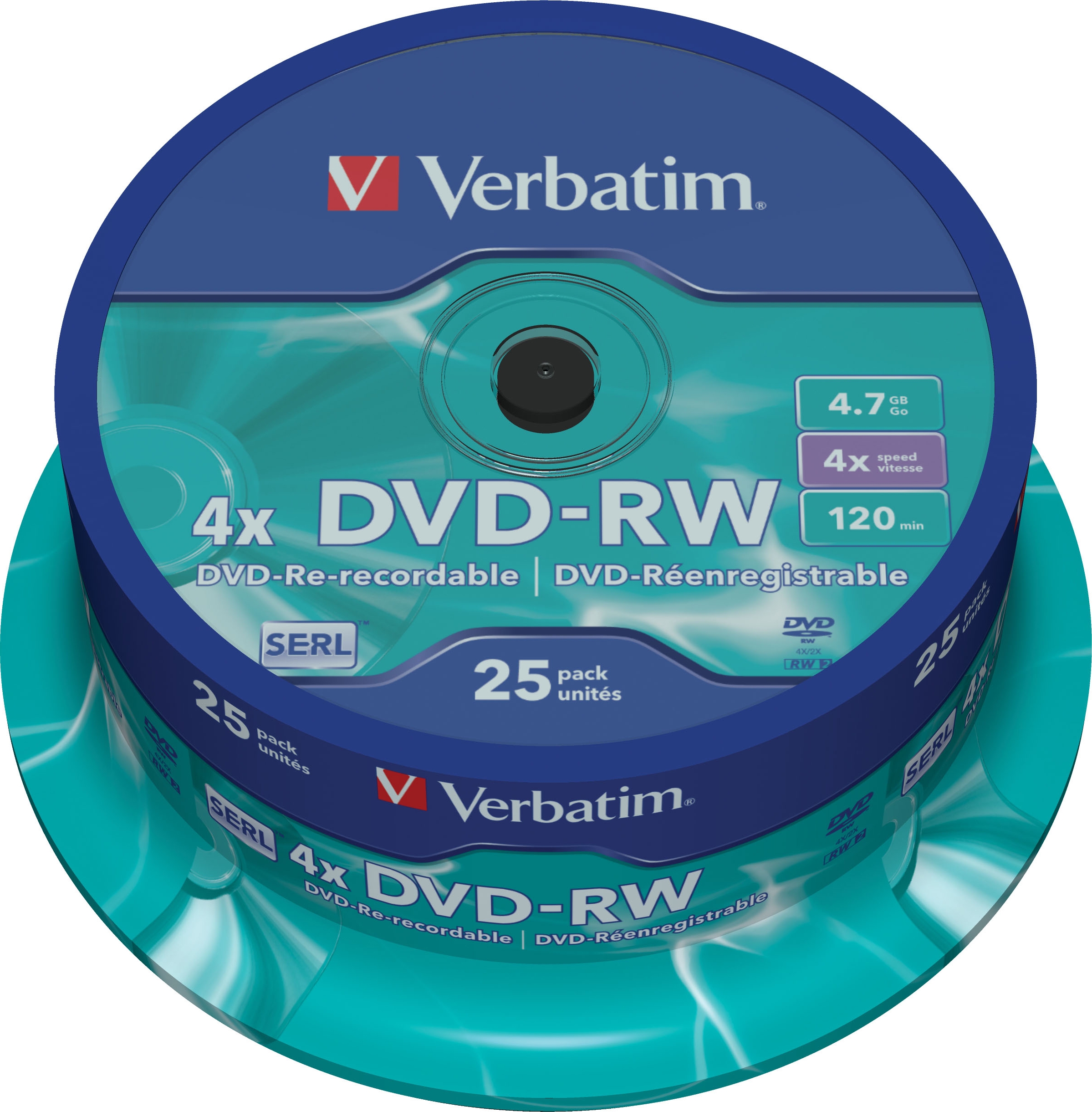 Verbatim DVD-RW, 4x, 4,7 GB/120 min, 25-pack spindel, SERL