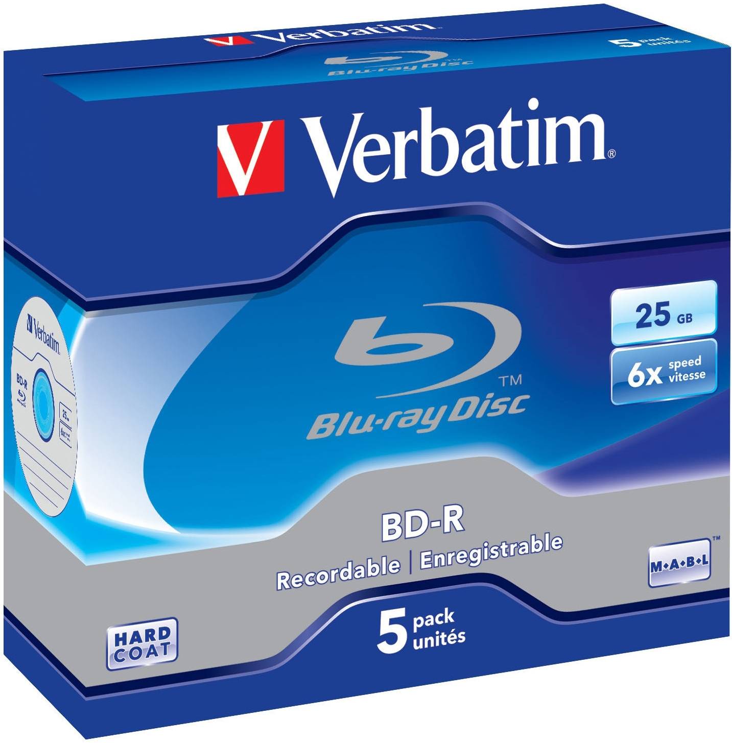 Verbatim BD-R, 6x, 25 GB/200 min, 5-pack jewel case Hard Coat MABL