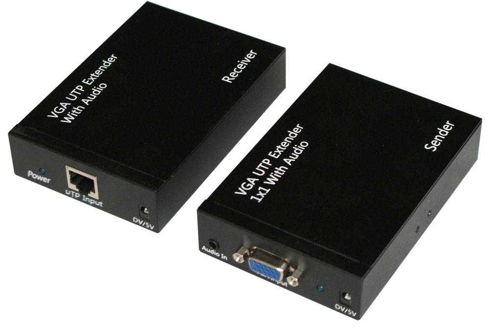 VGA och ljud-förlängare över Ethernet-kabel, upp till 300m, svart
