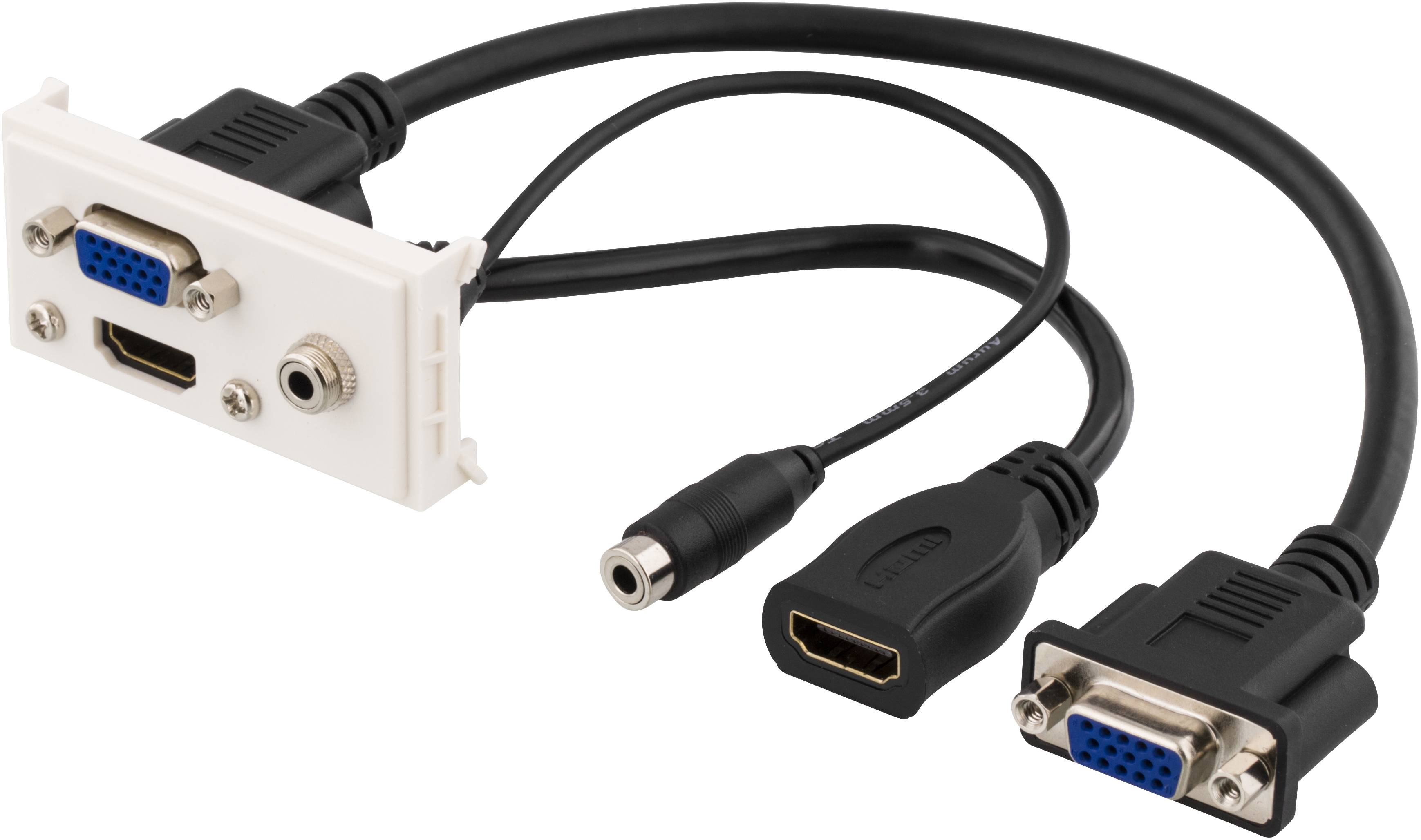 DELTACO Uttagspanel, 1xVGA, 1xHDMI, 1x3,5mm, 0,2m, vit