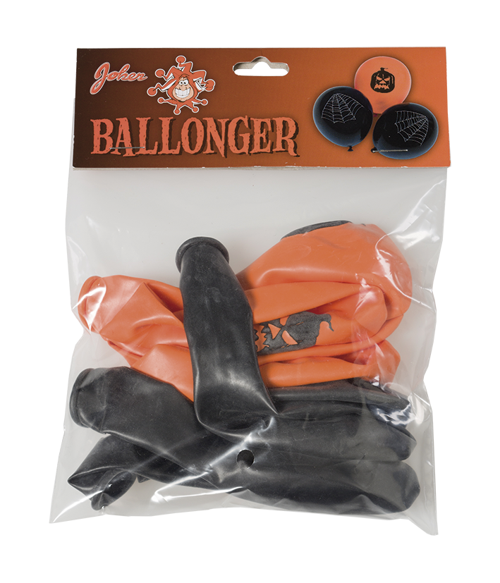 Halloweenballonger 8-P Sv/Orange m. tryck