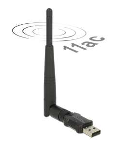 DeLOCK trådlöst nätverkskort, extern antenn, 802.11ac, USB 2.0, svart