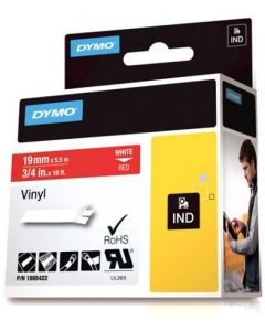DYMO Rhino Professional, 19mm, märkbar vinyltejp, vit text röd tejp