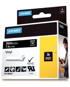 DYMO Rhino Professional, 24mm, märkbar vinyltejp, vit text svart tejp