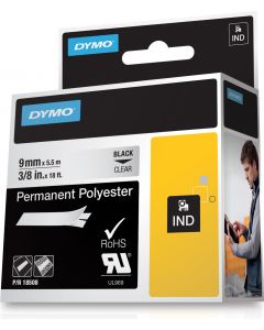 DYMO RhinoPRO märktejp perm polyester 9mm, svart på transp, 5,5m