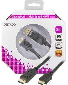 DELTACO DisplayPort till HDMI monitorkabel, 20-pin ha - ha 3 m