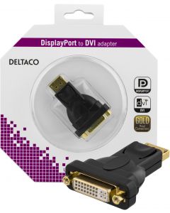DELTACO DisplayPort till DVI-I Single Link adapter, svart, 1080p,
