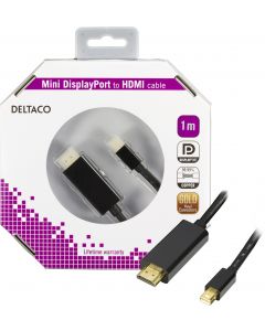 DELTACO mini DisplayPort till HDMI kabel med ljud, Full HD i 60Hz, 1m,