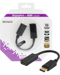 DELTACO DisplayPort till HDMI-adapter med ljud, 4K, 0,2m, svart