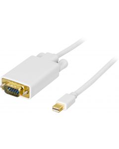 DELTACO mini DisplayPort till VGA(HD15) kabel, ha-ha, 1m, vit