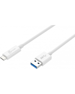 j5create USB 3.1-kabel, Gen 2, Typ C ha - Typ A ha, 60W, 0,9m, vit