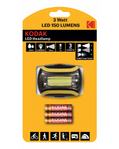 Kodak LED Headlamp, 150lm, 3 lägen, 3W enkel LED, IP44, svart