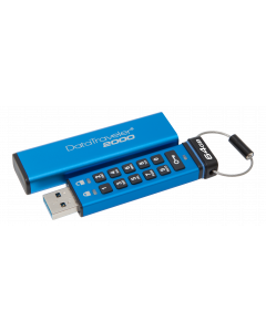 Kingston DataTraveler 2000, 64GB USB minne, 256-bit aes, numpad, blå/s