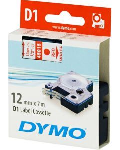 DYMO D1 märktejp standard 12mm, rött på vitt, 7m rulle (45015)