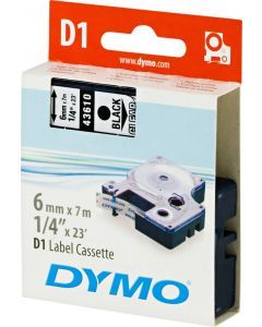 DYMO D1 märktejp standard 6mm, svart på transparent, 7m rulle (43610