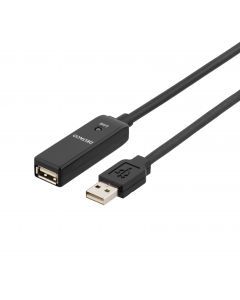 DELTACO PRIME USB förlängningskabel, aktiv, USB 2.0, 5m, svart