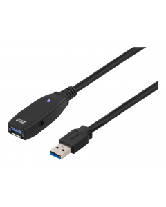 DELTACO PRIME aktiv USB 3.0-förlängningskabel, Typ A ha - ho, 2m, svar