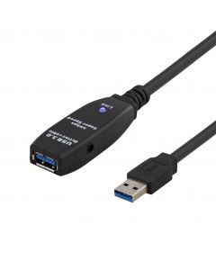 DELTACO PRIME aktiv USB 3.0-förlängningskabel, Typ A ha - ho, 3m, sv