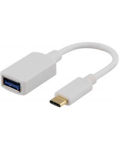 DELTACO USB 3.1 adapter, Gen 1, Typ C hane - Typ A hona, vit