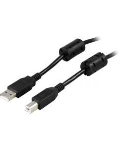 DELTACO USB 2.0 kabel Typ A hane - Typ B hane 5m, ferritkärnor, svart