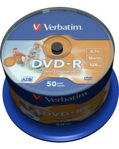 Verbatim DVD-R, 16x, 4,7 GB/120 min, 50-pack spindel, AZO, printable