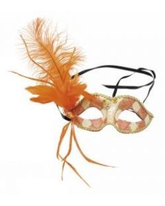 Venetian Eye Mask W Side Feather Orange