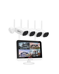 1296P Trådlöst övervakningspaket, 4st trådlösa utomhus övervakningskameror, 13" monitor, 1TB DVR, IP66