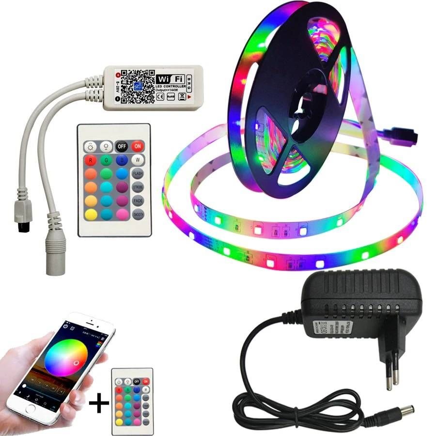 Premium RGB LED-list 2835, 5 meter, fjärrkontroll, android & iOS