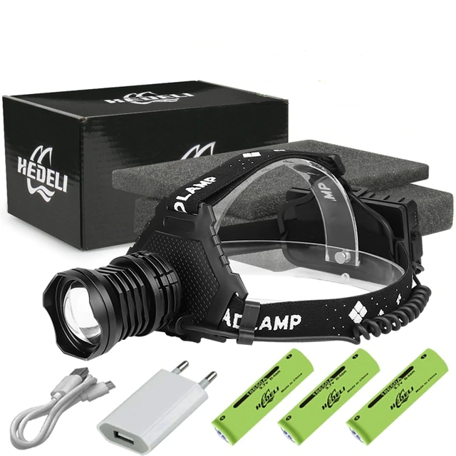 Professionell Pannlampa, Kraftfull XHP90.3 LED, 7 Lägen, Teleskopisk Zoom, Uppladdningsbar