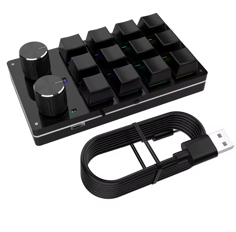 Bluetooth & USB Makro Mini-Tangentbord – 12 Programmerbara Tangenter, 2 Rattar, Stream Deck |  | AlltMobil