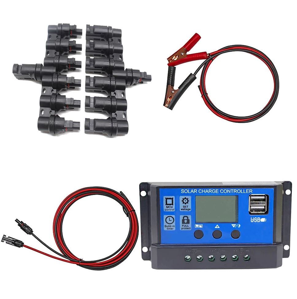 Regulatorpaket med solcellskablar, regulator 30A, och batterikablar, PWM