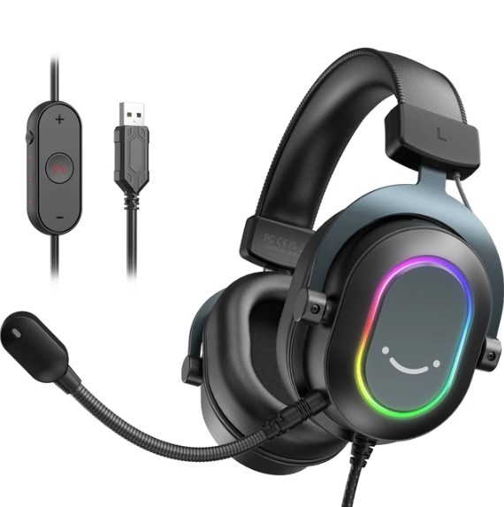 RGB Headset för Gaming & Discord, 7.1 surround, mute, mikrofon, equalizer, PC/PS