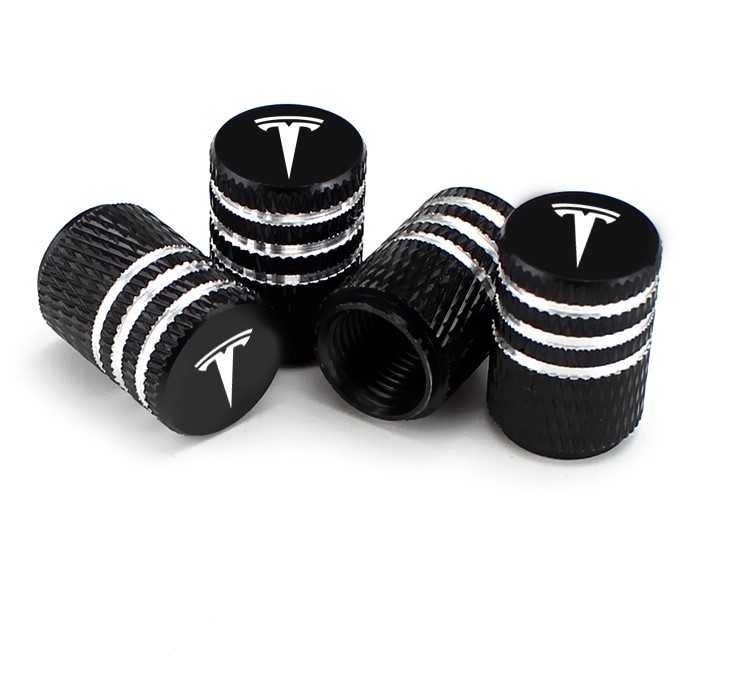 Tesla ventilhatt Svart, med Tesla logo, 4-pack valve cover